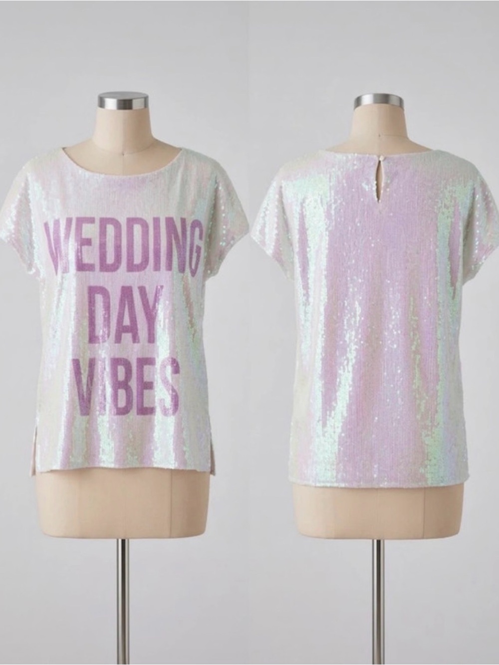 Hayley Paige Wedding Day Vibes Iridescent Sequin Bridal Short Sleeve Top Small
